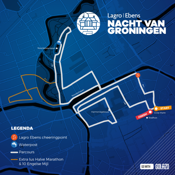 Hardloop Parcours Nacht van Groningen 8 februari 2025. Foto van Golazo